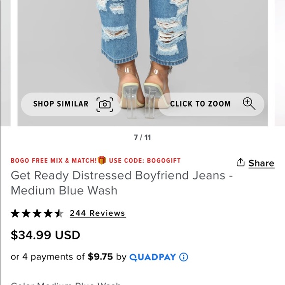 Fashion Nova -Get Ready Distressed Boyfriend Jeans - Picture 2 of 4